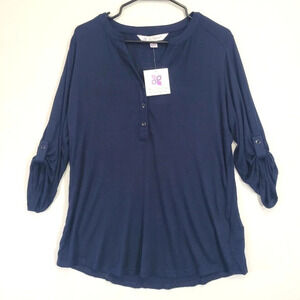NEW Lilac Bloom Navy Ultra Soft‎ Stretch Rayon Top Large